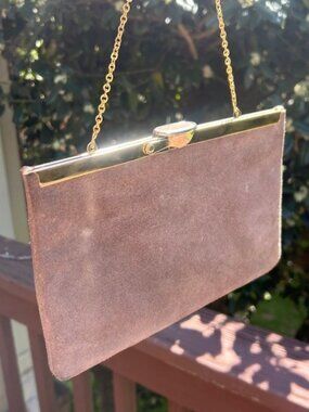 ETRA Genuine Brown Suede “Café Latte” Envelope Clutch BAG